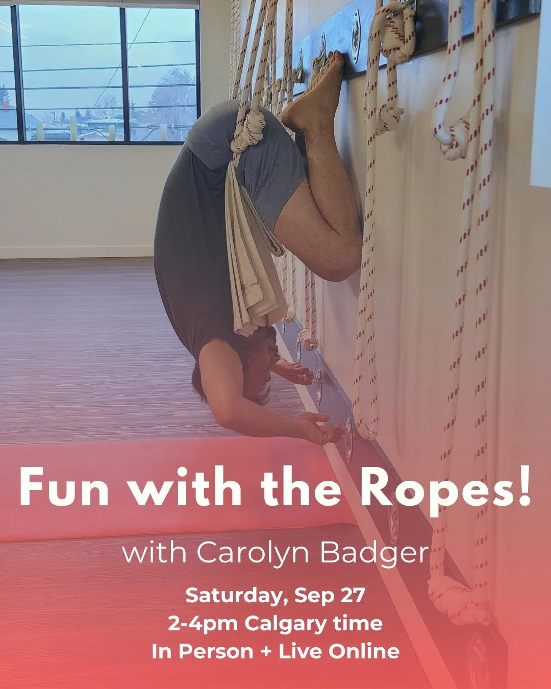 Fun with the Ropes! With Carolyn Badger✨

Many poses can be accessed in new and interesting ways using the ropes. Learn to customize different rope set-ups correctly to fit you, so you can safely and confidently use the studioMany poses can be access