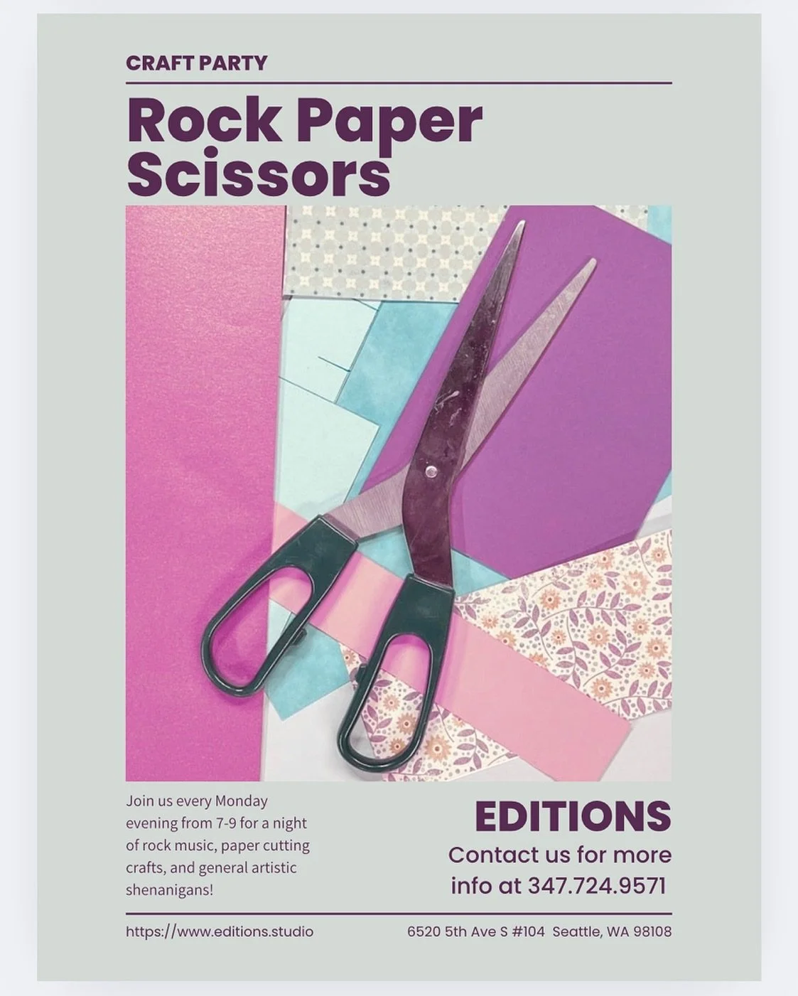 Join us on Monday nights for a weekly informal craft session to give you a place for unwinding from stress, exploring ideas on paper, or just hang out with creatives! We'd love to see you here!