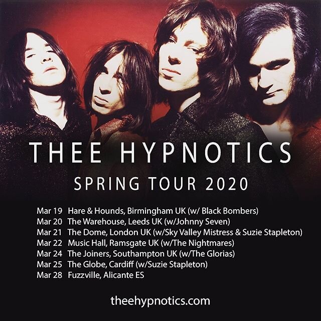 It is with heavy heart that we have to announce, due to travel restrictions imposed yesterday, we will no longer be able to proceed with Thee Hypnotics&rsquo; shows in the UK and Spain next week. 
Refunds for tickets are available from the original p