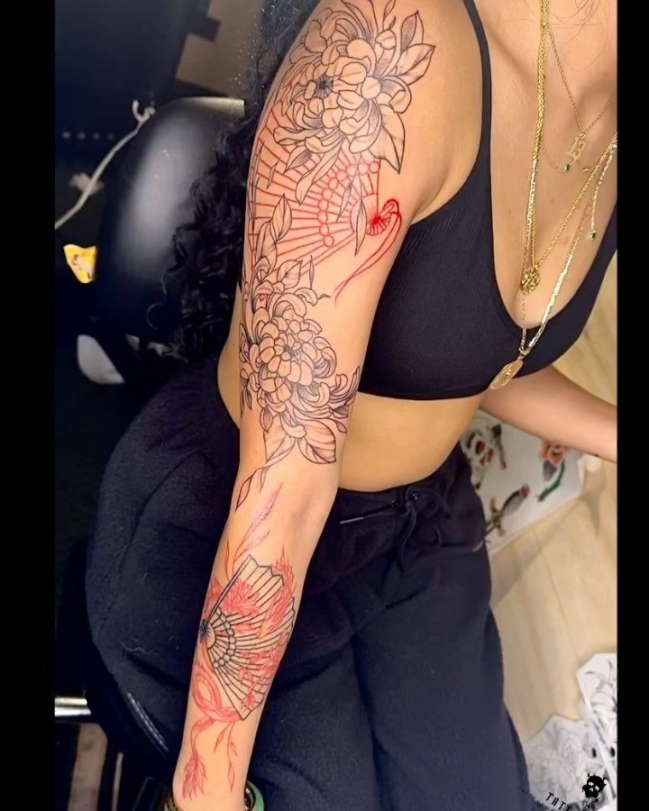 Sleeve tattoo with red and black ink was done in 2 sessions 🙌🏽 love , love color tattoos !  #tattoo #customtattoo #femaletattoo #mentattoo #tattooideas #boston #bostontattoo #bostontattooartist #femaletattooartist #tattooartist #tatted #tattedbyz #