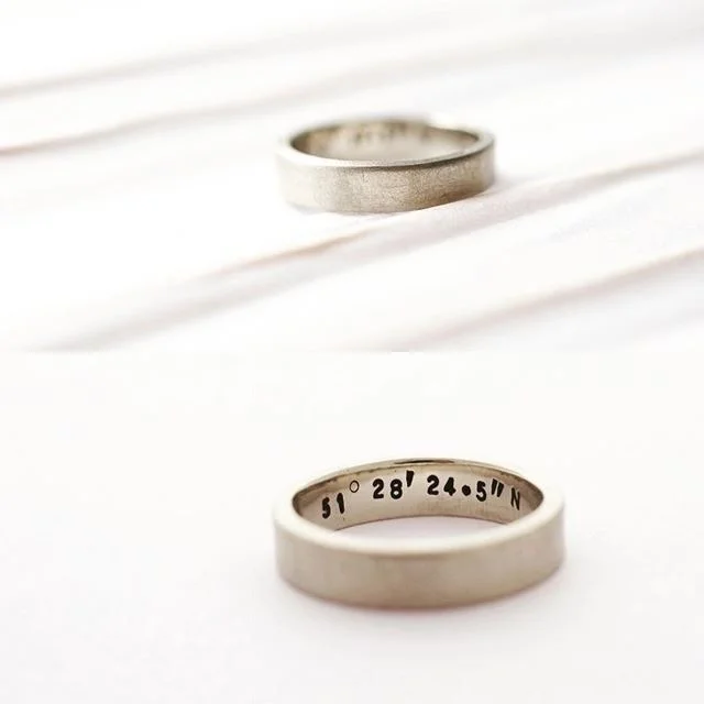 Flat section, personalised white gold rings