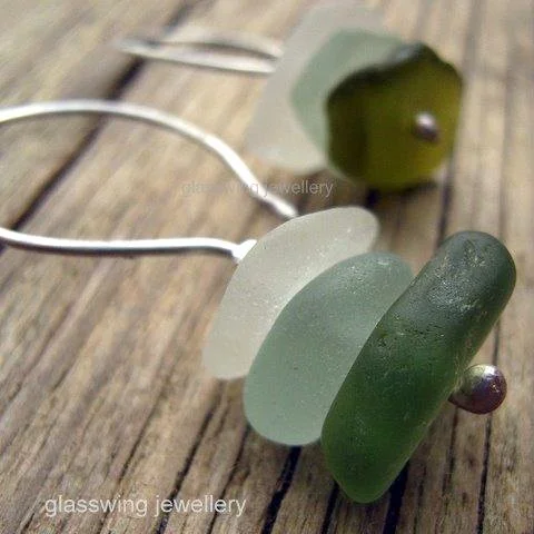 Three stack hook sea glass earrings