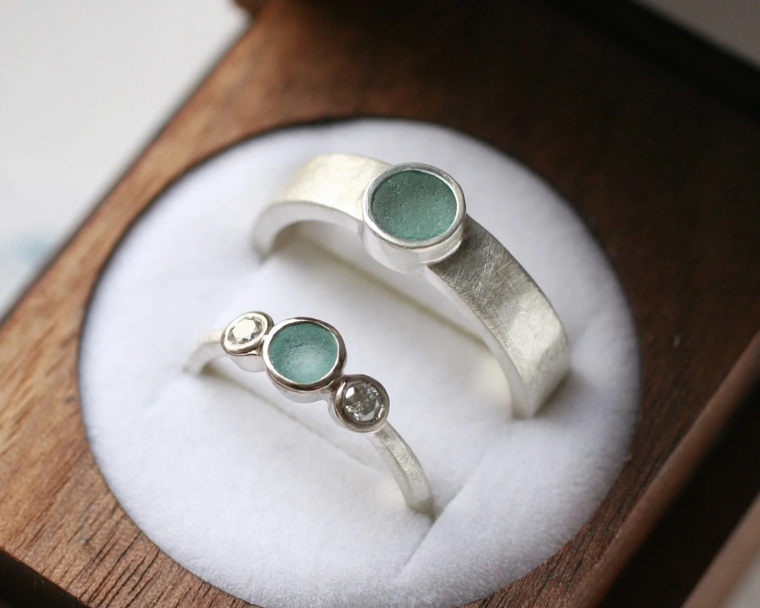 Wide sea glass ring