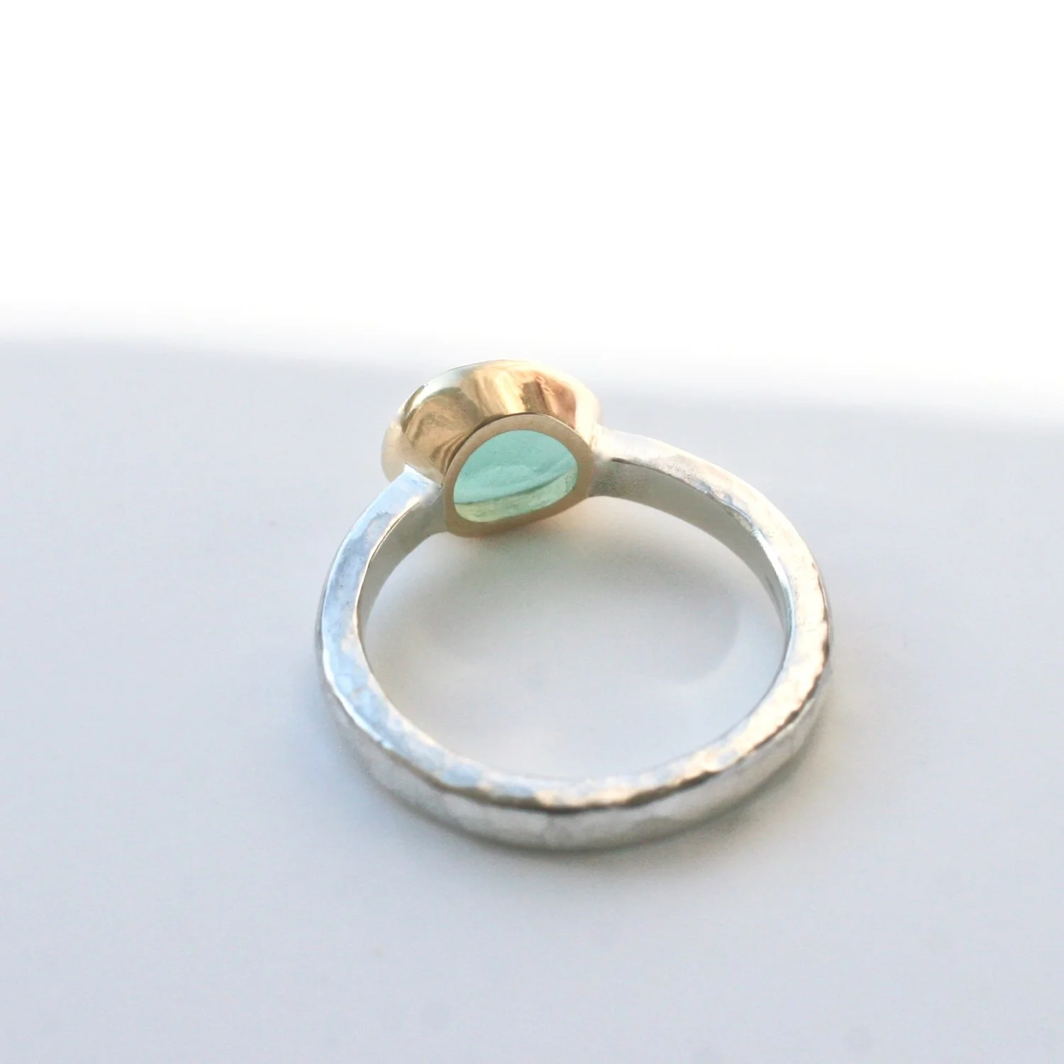 Sulis sea glass gold and silver solitaire back view