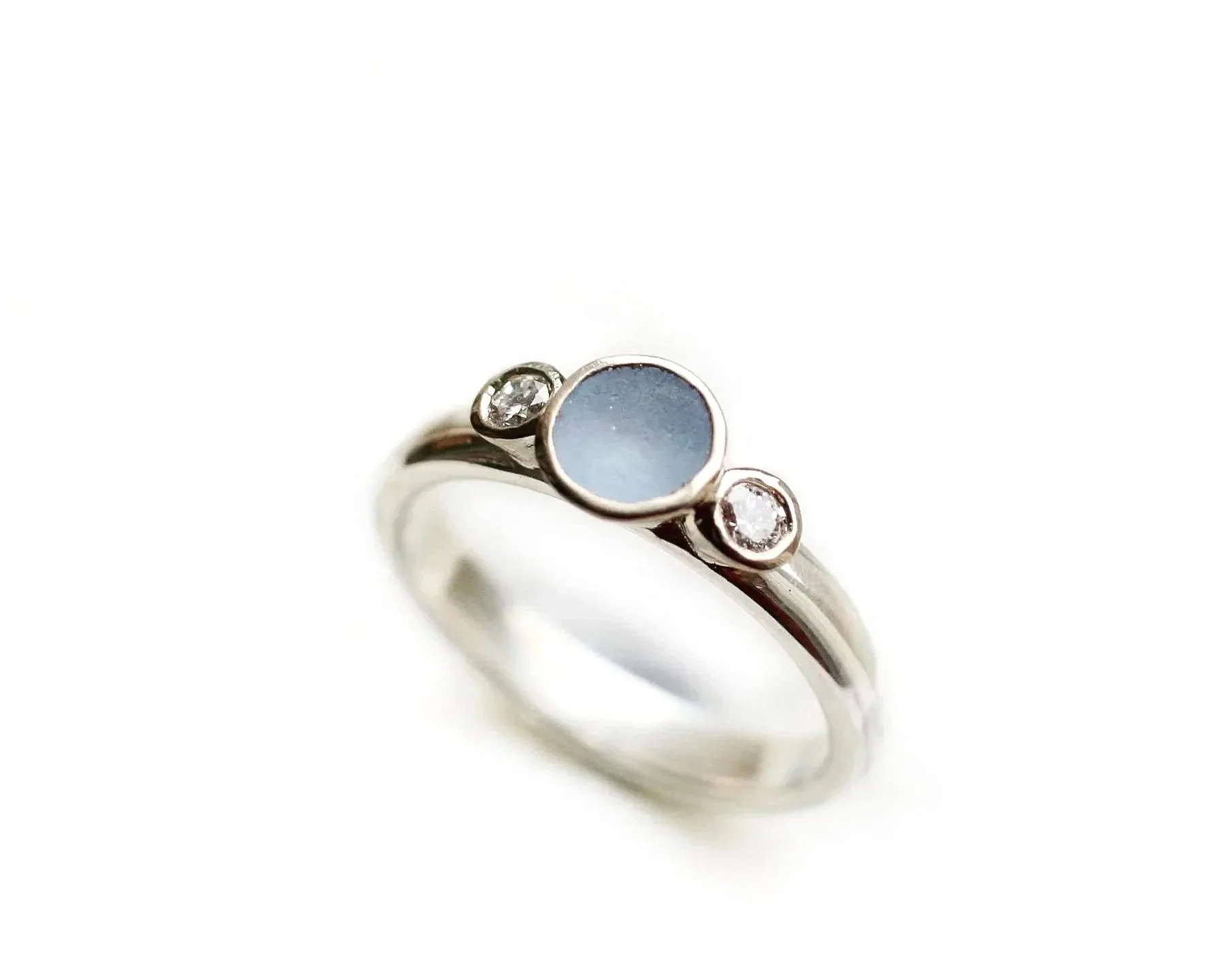 Tudy Sea Glass Ring with Silver Band