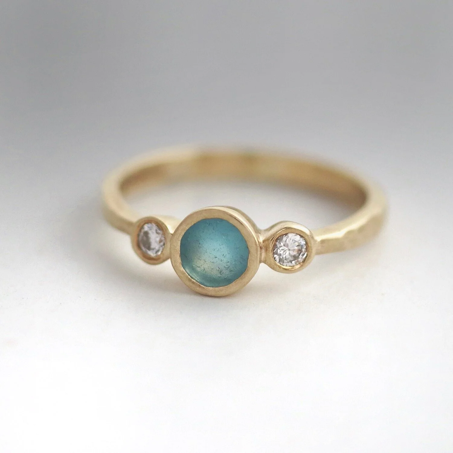 Yellow Gold Morwenna Ring with Turquoise sea glass