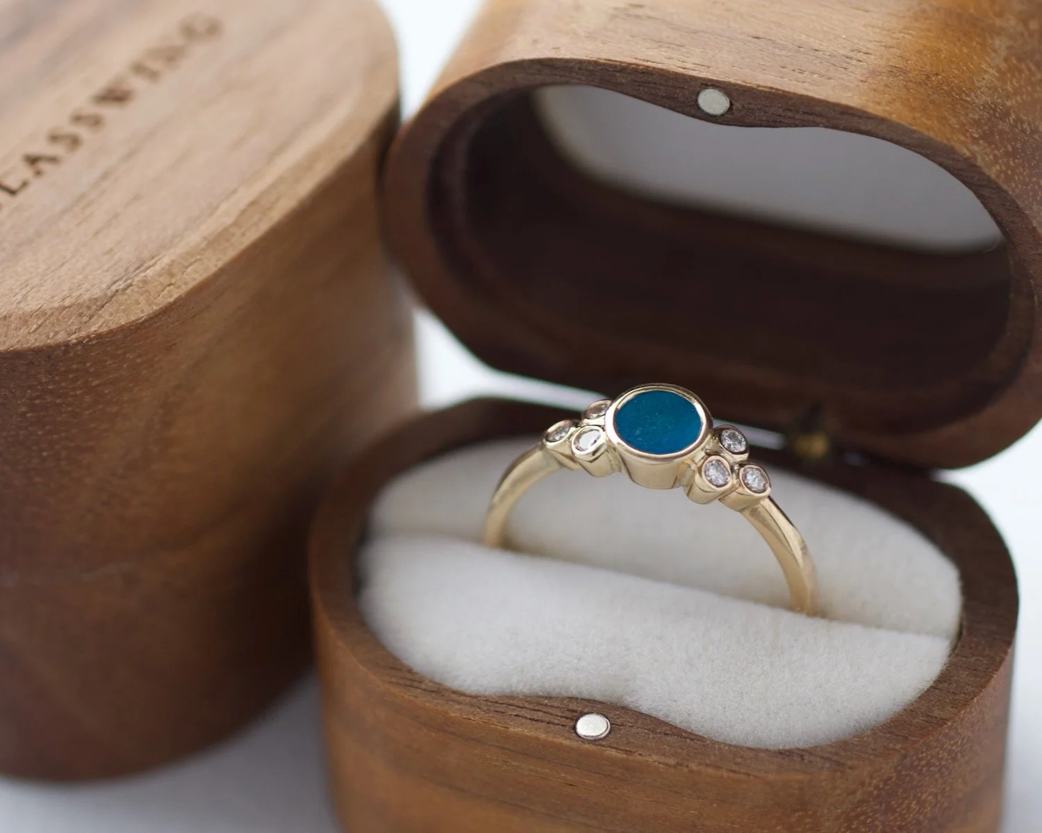 Glasswing Godreva Sea Glass Engagement Ring in Box.jpeg