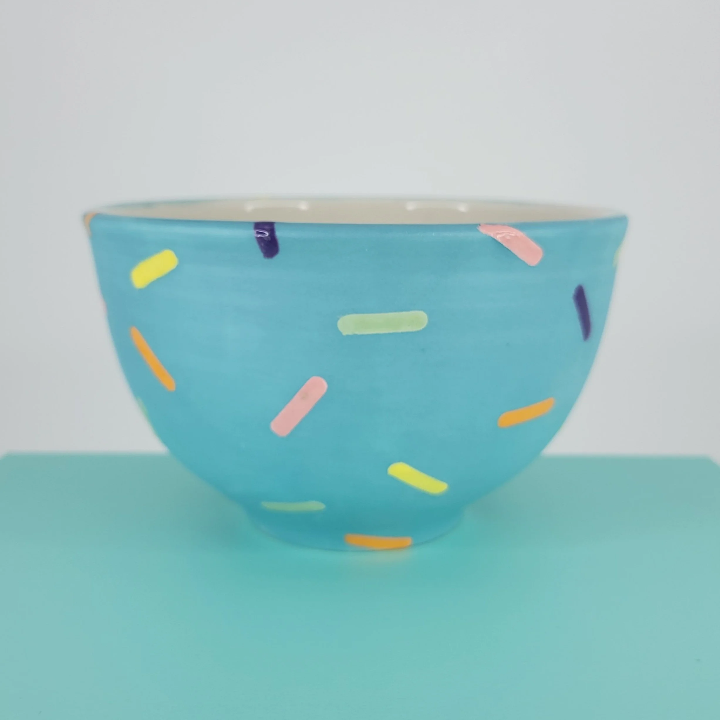 Salad Bowl in Soft Turquoise with Multi-Color Sprinkles