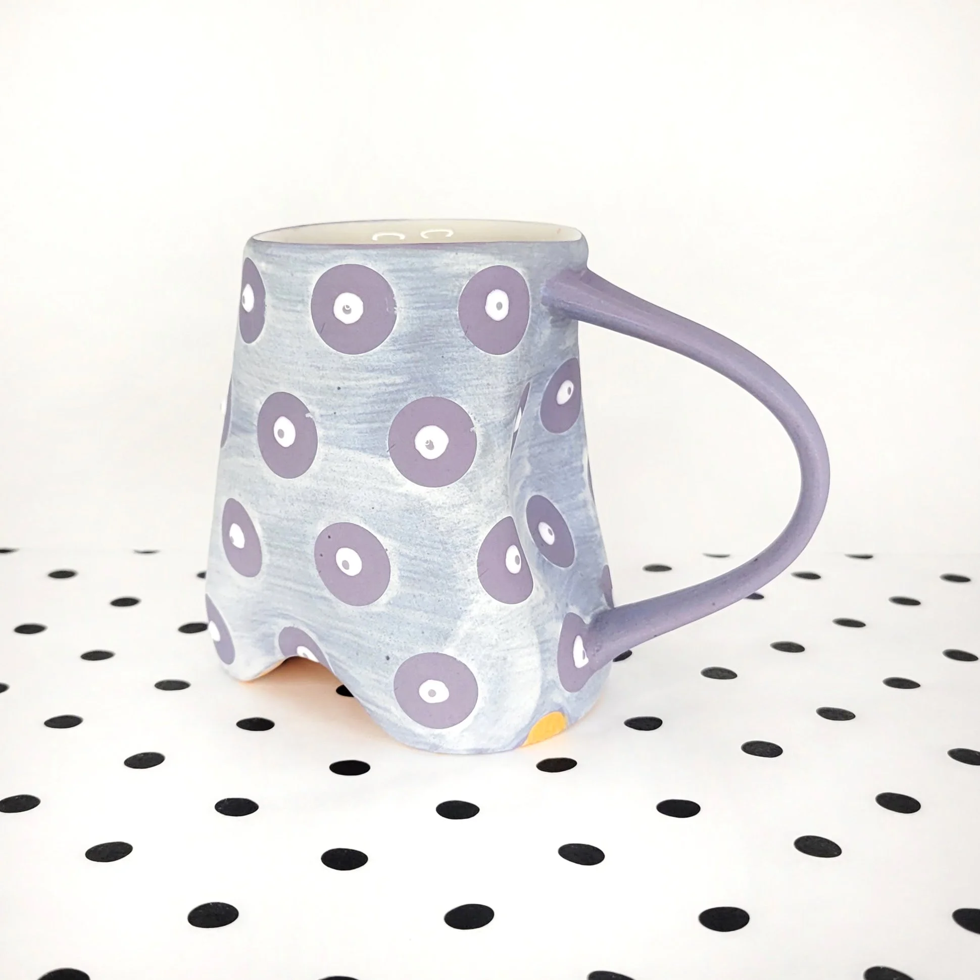 Medium Footed Mug with Purple Polkas