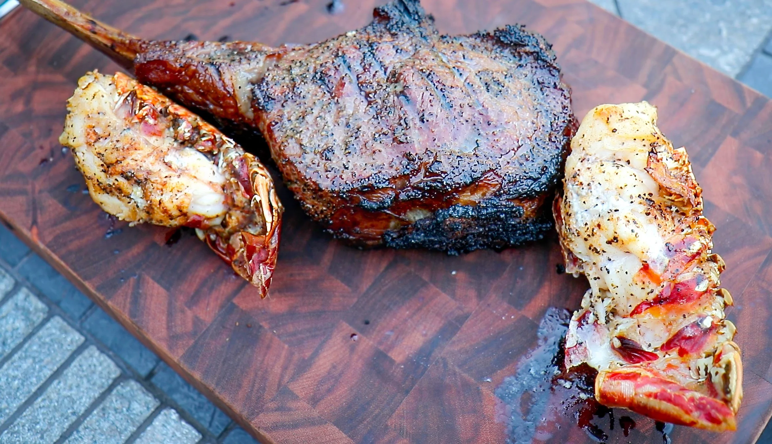 π₯©π₯ Surf and Turf Tomahawk Ribeye Steak & Lobster Tail β The Ultimate Backyard Feast
