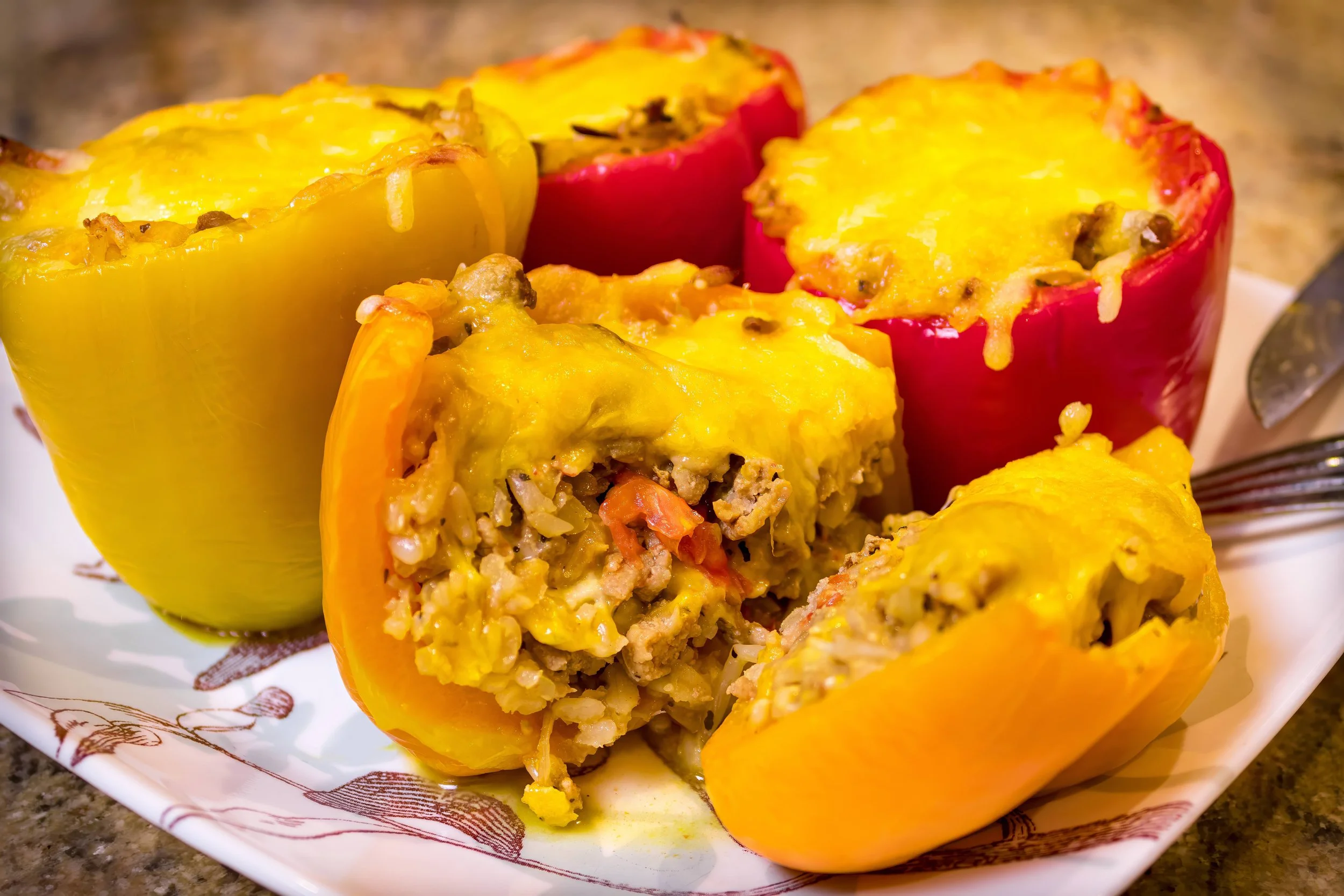Easy Cheesy Ground Turkey Stuffed Bell Peppers