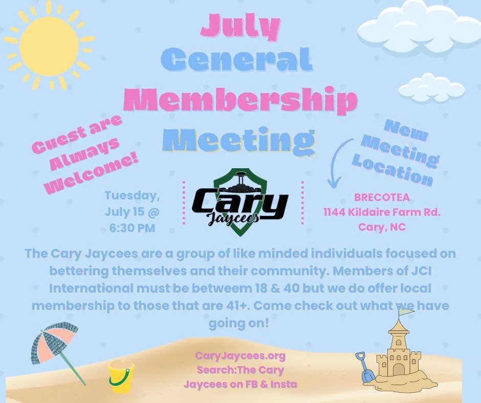 Please join us Tuesday for our July GMM. Guest are always welcome. Come out to meet new people and see how you can better yourself and the community.