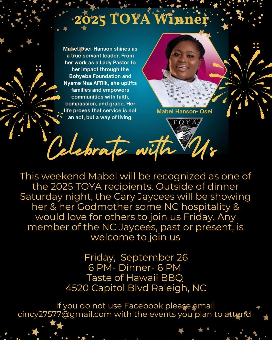 We are so excited that the time has come to celebrate with Mabel. We have moved this weeks Taste of Cary to Friday night instead of Thursday to help those of us also attending Saturday so we don&rsquo;t have 3 nights out in a row. If you plan to atte