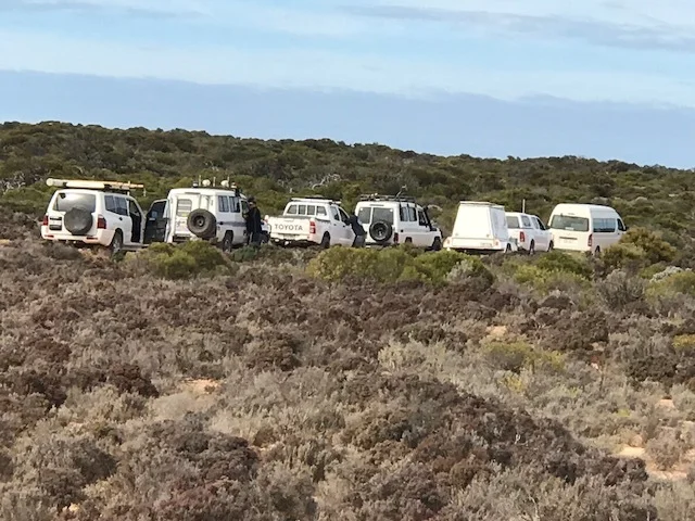 All the vehicles lined up at Point James.