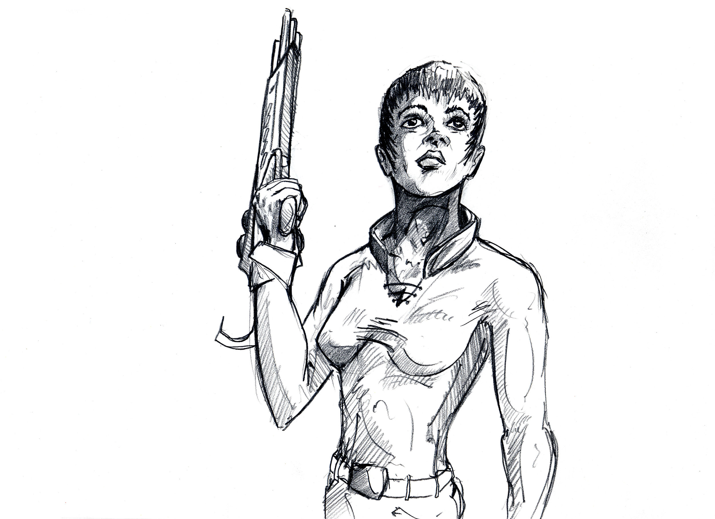 Concept Sketch - Woman-Gun-Blk Short Hair.jpg