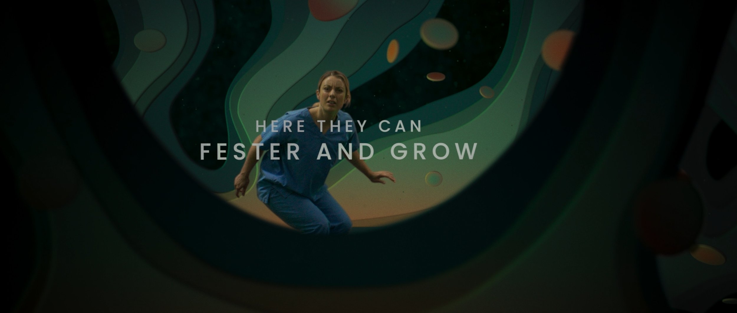 Final VFX composite integrating CG biological environments with live-action performance for Nanosonics infection prevention film