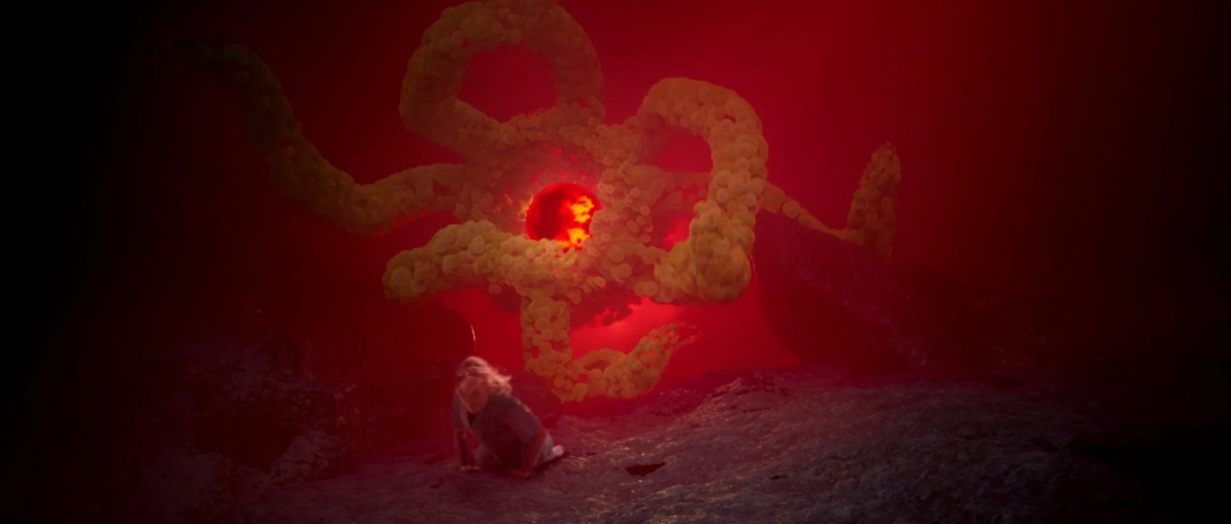 Cinematic VFX environment depicting abstract biological forms visualising infection risk for Nanosonics medical technology campaign