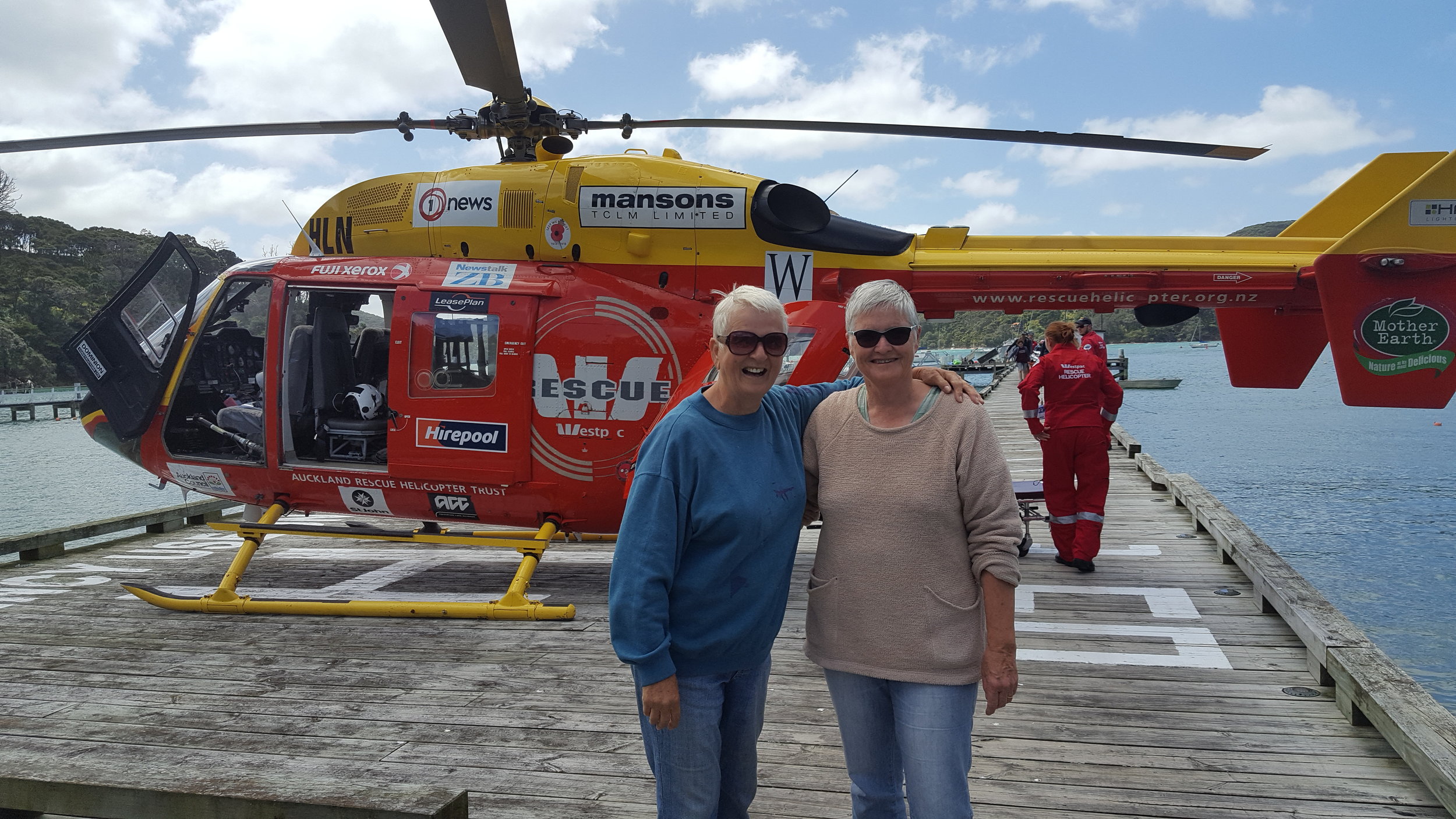 Helicopter on the wharf on Kawau Island