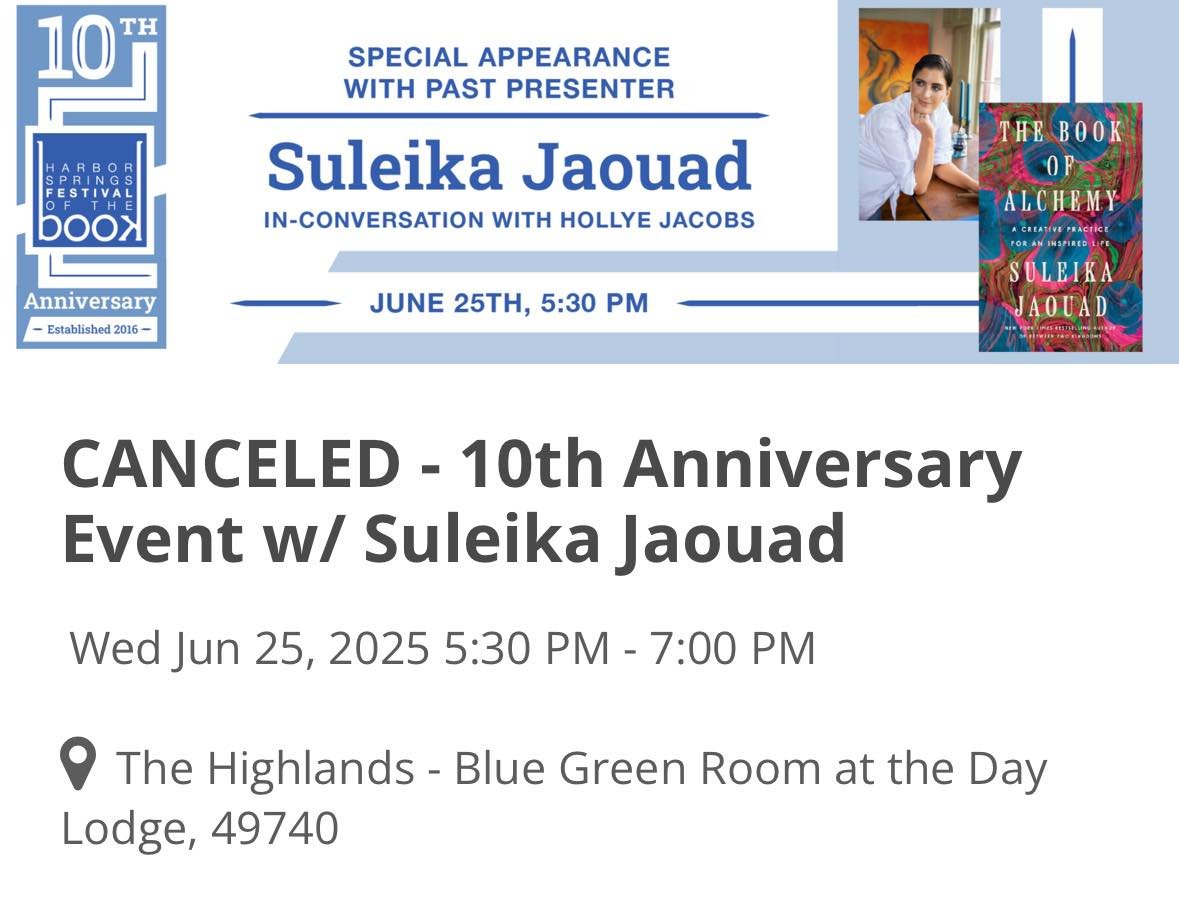 Friends - we are sad to report the cancellation of the June 25th event with Suleika Jaouad.
If you have already purchased it gets, you will receive an email to answer any further questions. Thank you for your understanding and support.