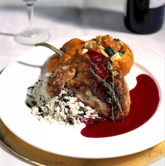 Chicken Pinot Noir over Wild Rice