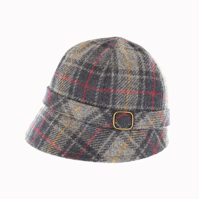 Mucros Weavers Blue and Grey Plaid Flapper Hat 731 for  display picture 3