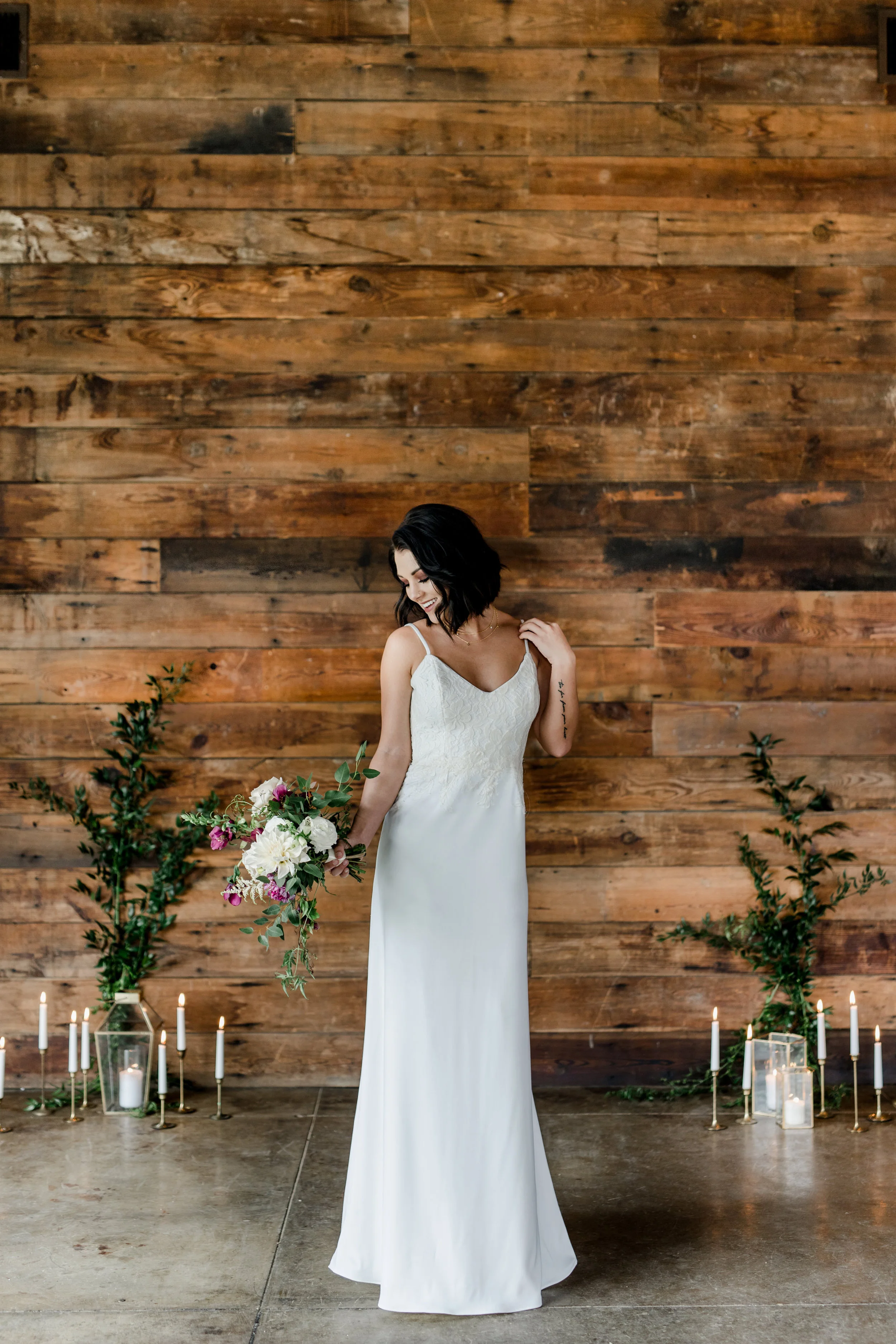 V-neck Lace Wedding Gown with Stretch Crepe and Detachable Skirt