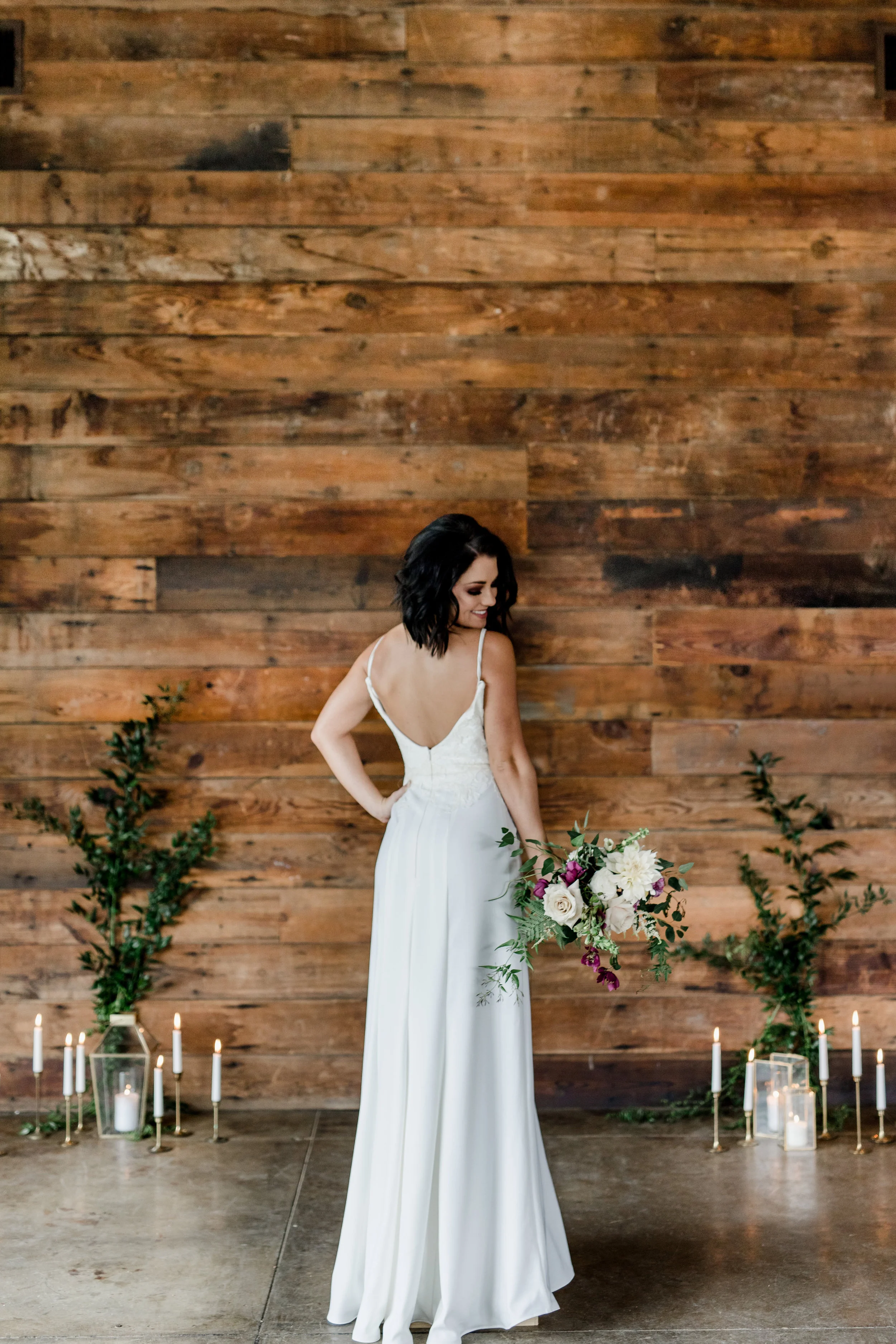 V-neck Lace Wedding Gown with Stretch Crepe and Detachable Skirt