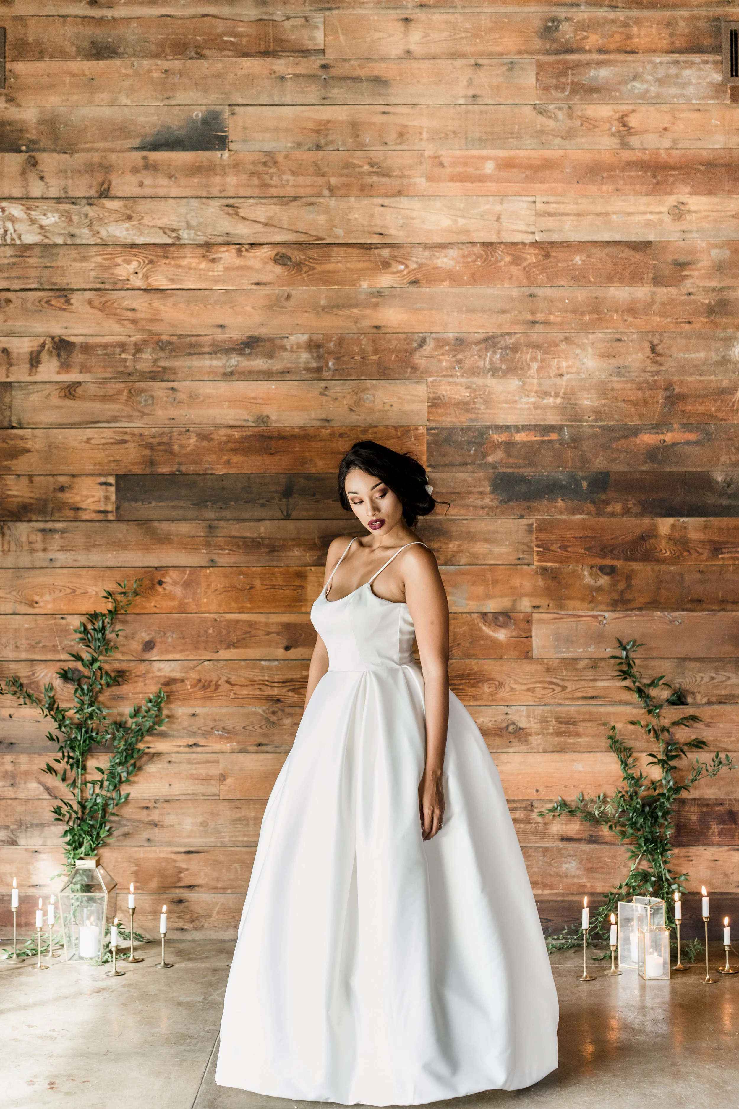 Pleated A-line Wedding Gown with Scoop Neckline and Open Back