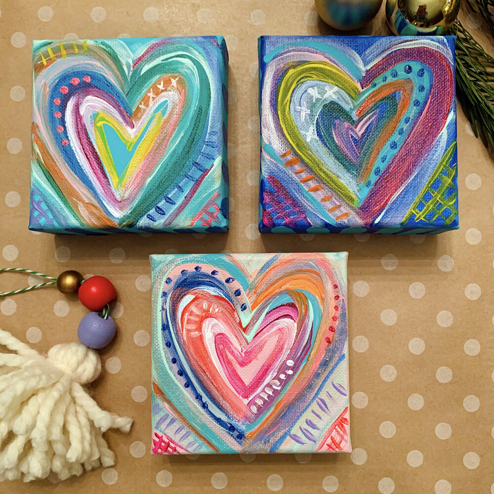Filled with Hearts - 3 Mini Acrylic Paintings on Canvas — Life and Whim  Studio by Heather Harrington