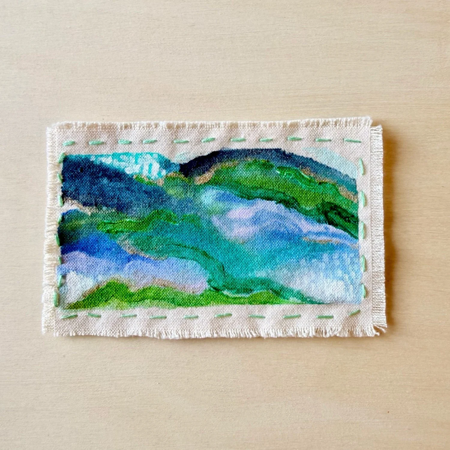 Love these colors, Lake Michigan 🌊

I worked on a few mini canvas pieces last Friday, inspired by the beauty of Lake Michigan and summertime in Northern Michigan.

I&rsquo;m having fun adding hand-sewn, colorful details to these mini canvases! 

Can