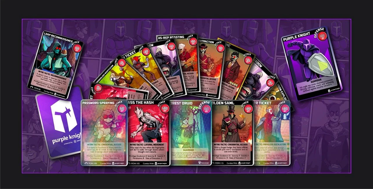 I have been working with Semperis to develop 18 original character designs based around different cybersecurity agents. I have also designed the cards and much of the visual presentation for their booth. 