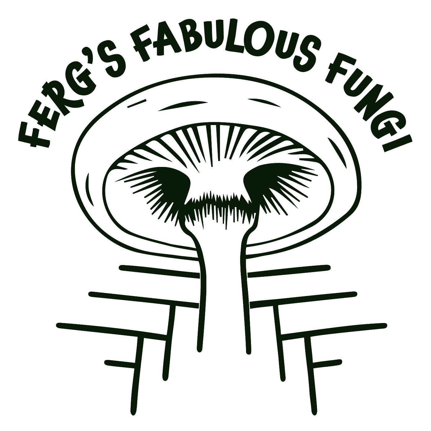 A logo with the text 'Ferg's Fabulous Fungi' arranged around a mushroom illustration.