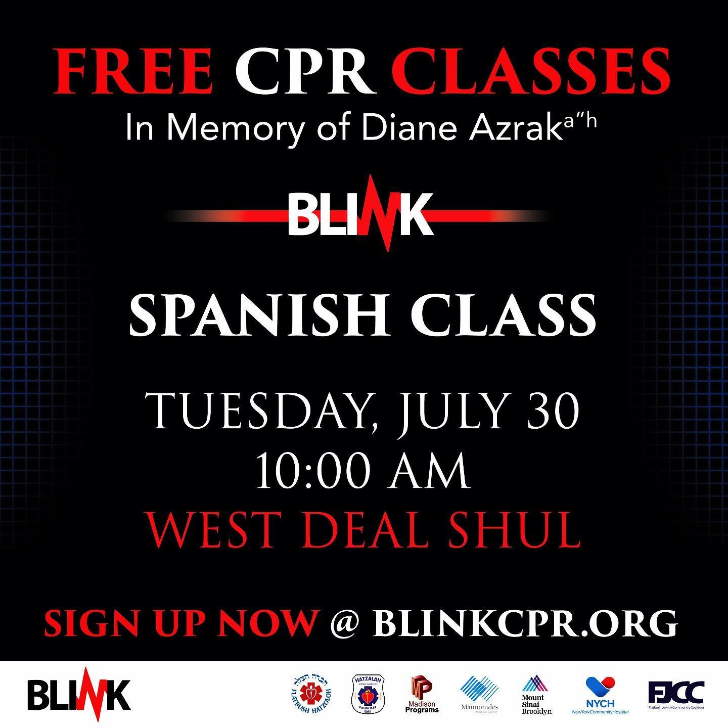 In addition to our regular blink classes, we are proud to announce that we are also offering a Spanish CPR group at the Tuesday morning session!