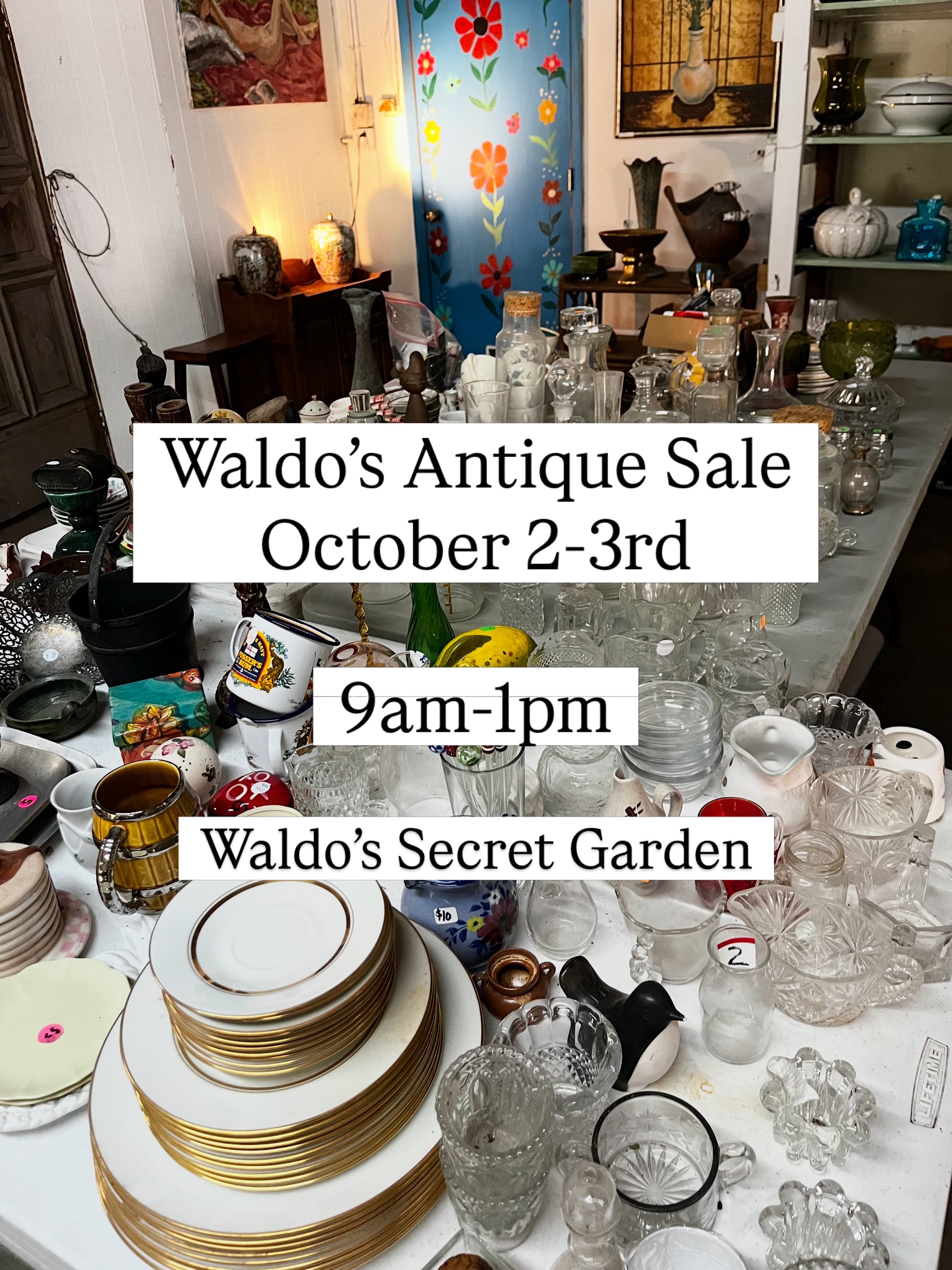 If you&rsquo;ve got a crippling addiction for antiquing and haunted buildings you should most definitely come to this sale 👻 this Friday &amp; Saturday, October 2-3 at Waldo&rsquo;s secret garden&hellip; 9am-1pm #waldossecretgarden #antiques #verobe