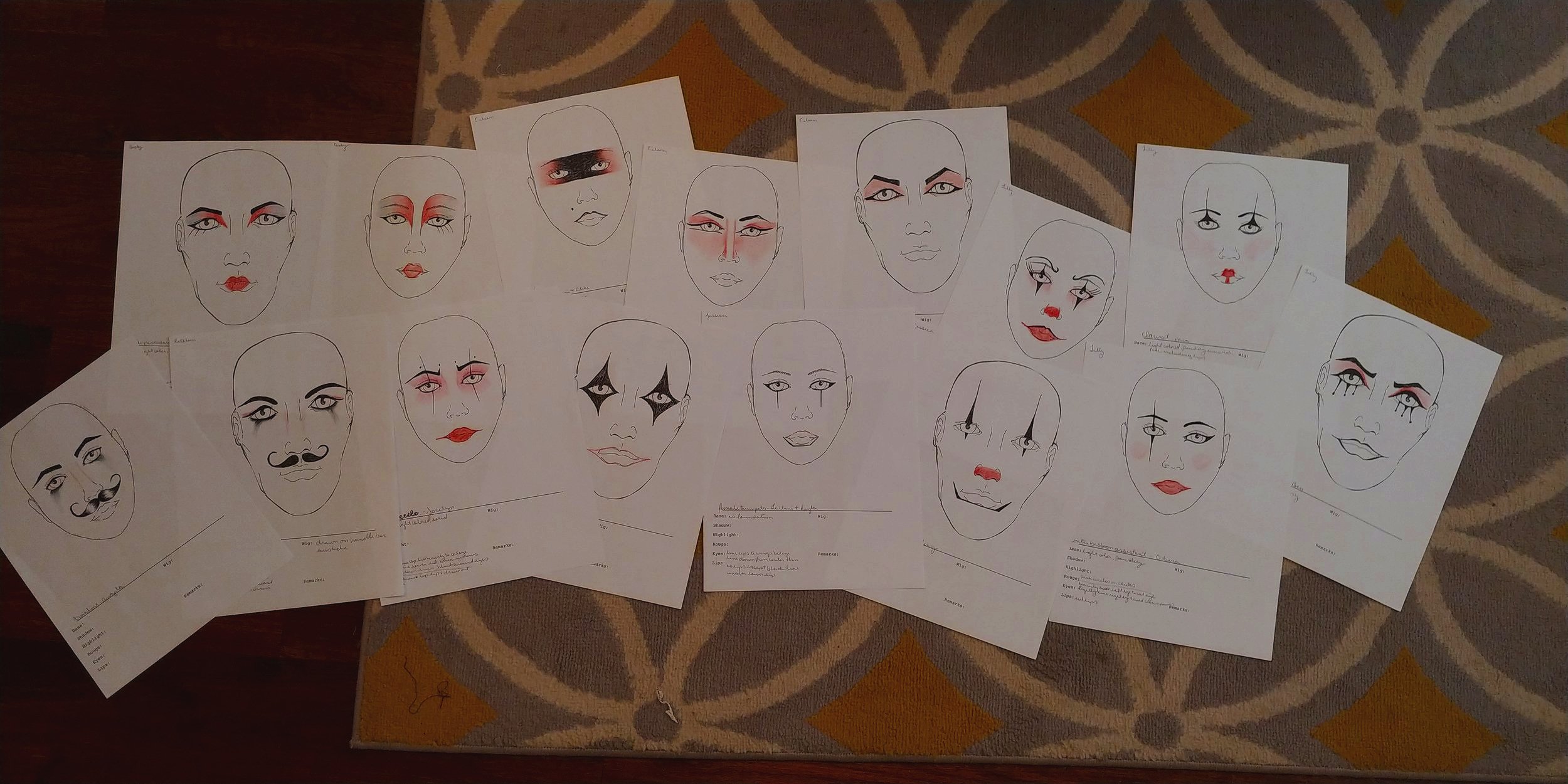 Makeup designs for the marching band in Bernstein's Mass