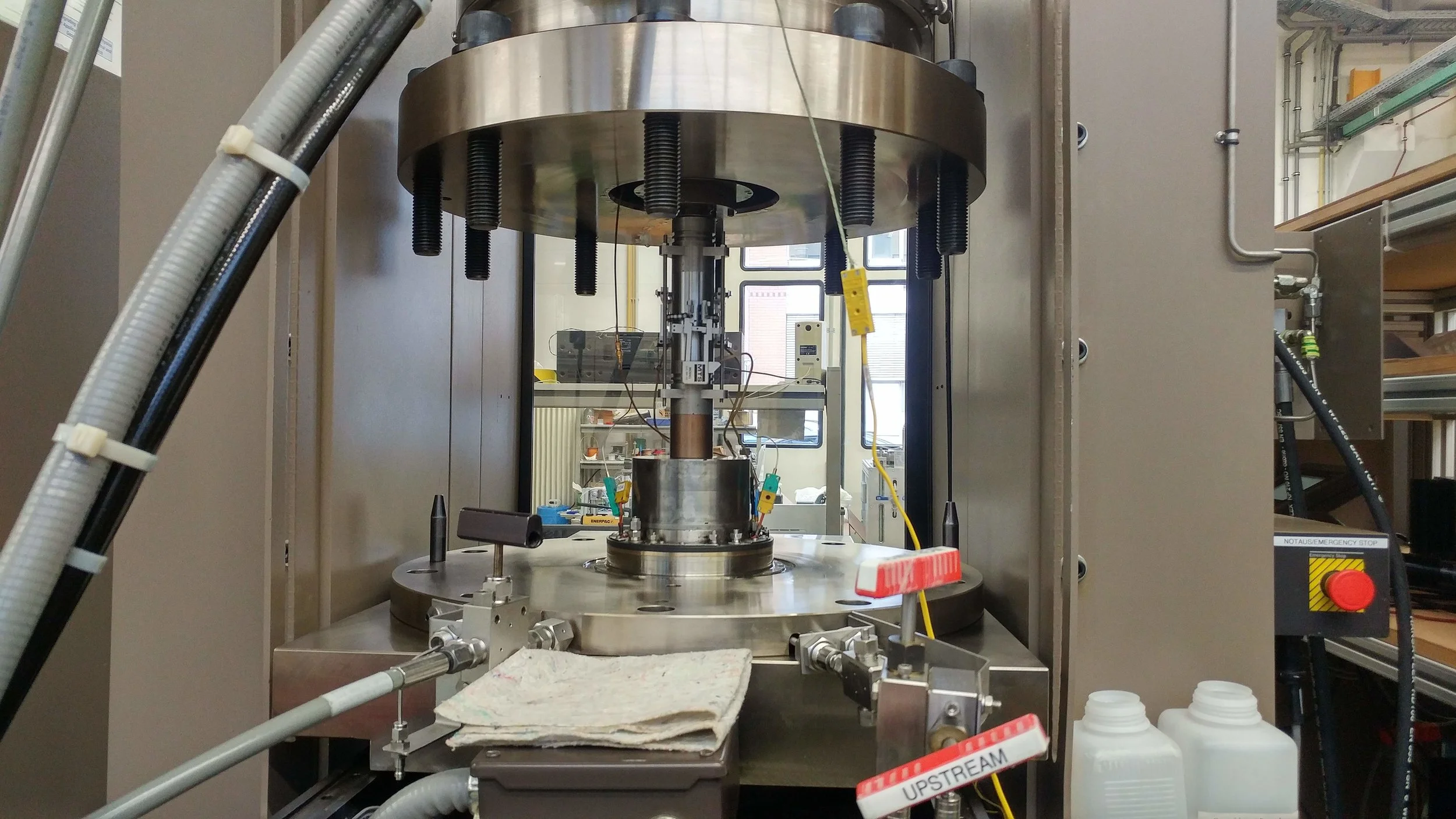 Rock Mechanics Test System at the GFZ, used for determining behaviour of potential geothermal reservoir rock under stress.