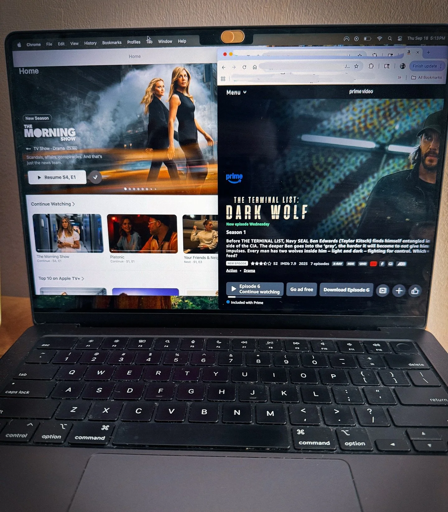 I&rsquo;m sitting at LAX, about to fly back to Europe. In front of me, my laptop.

Episode 1 of @themorningshow is out on @appletv. Episode 6 of @terminallistpv is out on @primevideo. And I&rsquo;m in both. I find myself staring at my laptop asking h