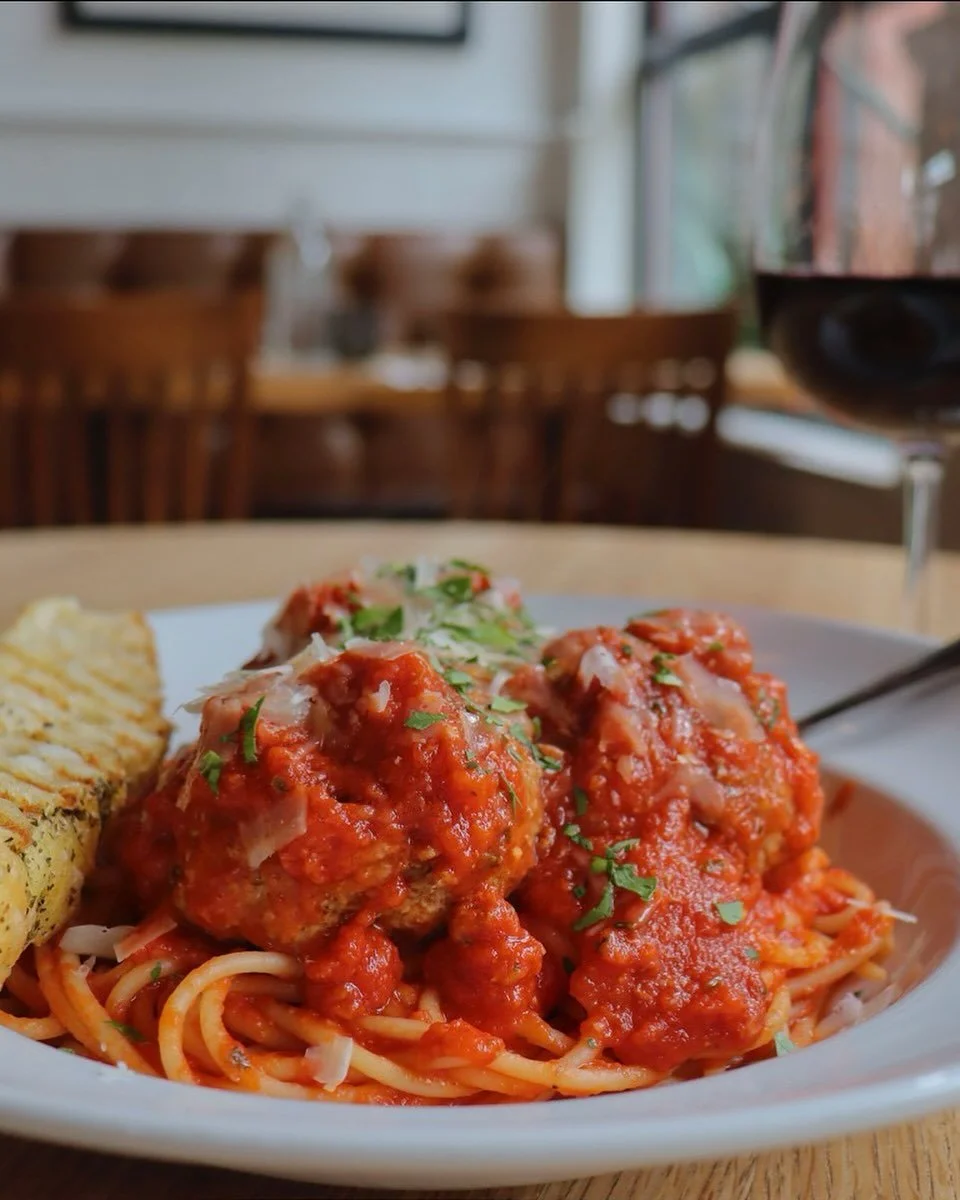 We don&rsquo;t need to remind you that Wednesdays is Spaghetti and Meatball night right? 

Best deal going!  Get a bowl of spaghetti marinara topped with three of our (practically) famous meatballs, a slice of house made focaccia AND a 6oz glass of w