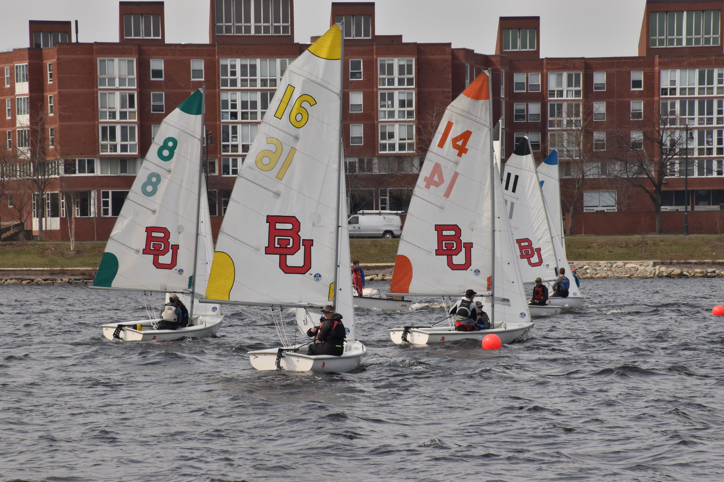 Boston University Sailing Team on the Charles River