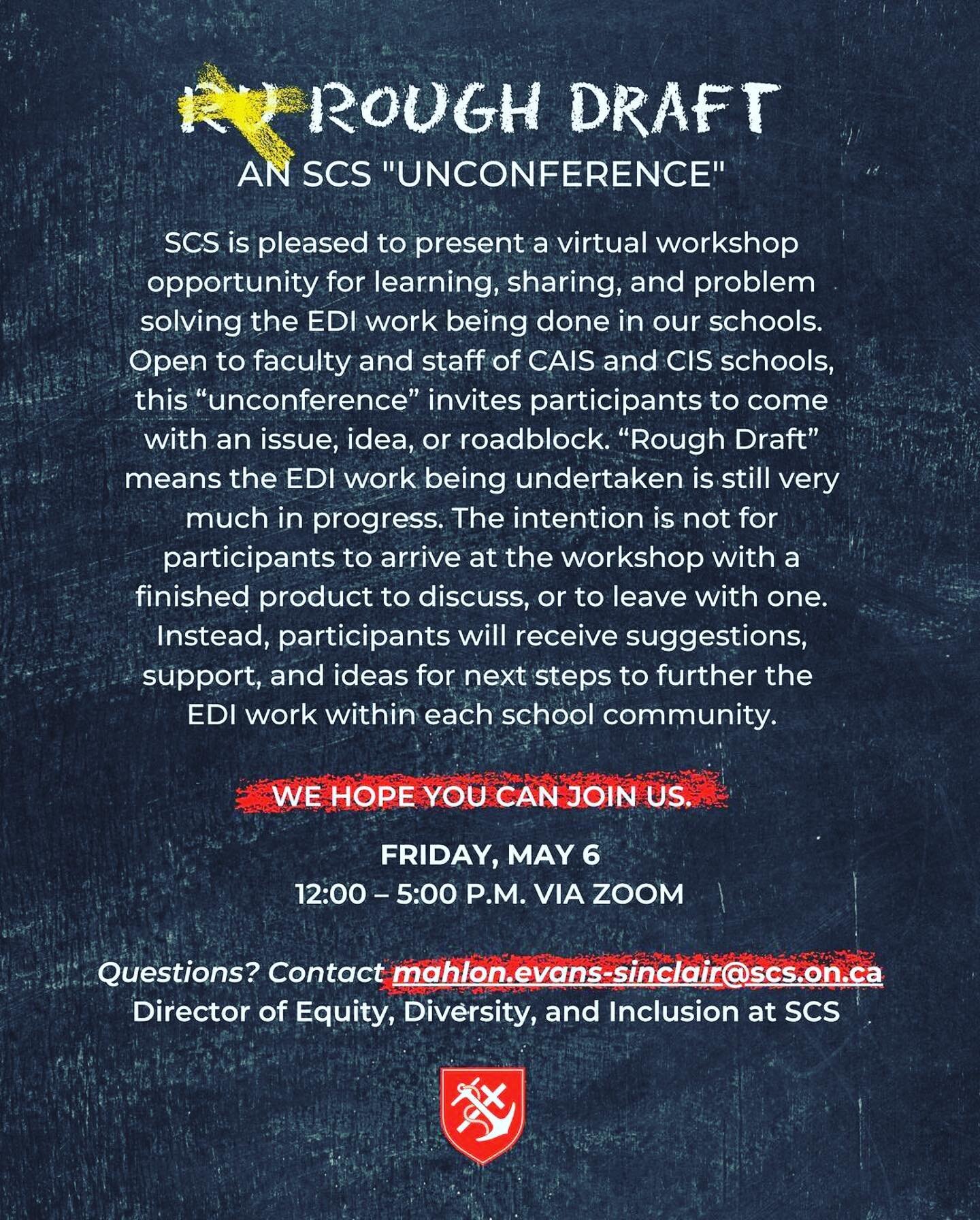 On Friday, May 6 from 12:00-5:00 p.m., SCS (@stclementsschool) is pleased to present a virtual workshop opportunity for learning, sharing, and problem solving the EDI work being done in our schools. Open to faculty and staff of @cais_schools and @cis