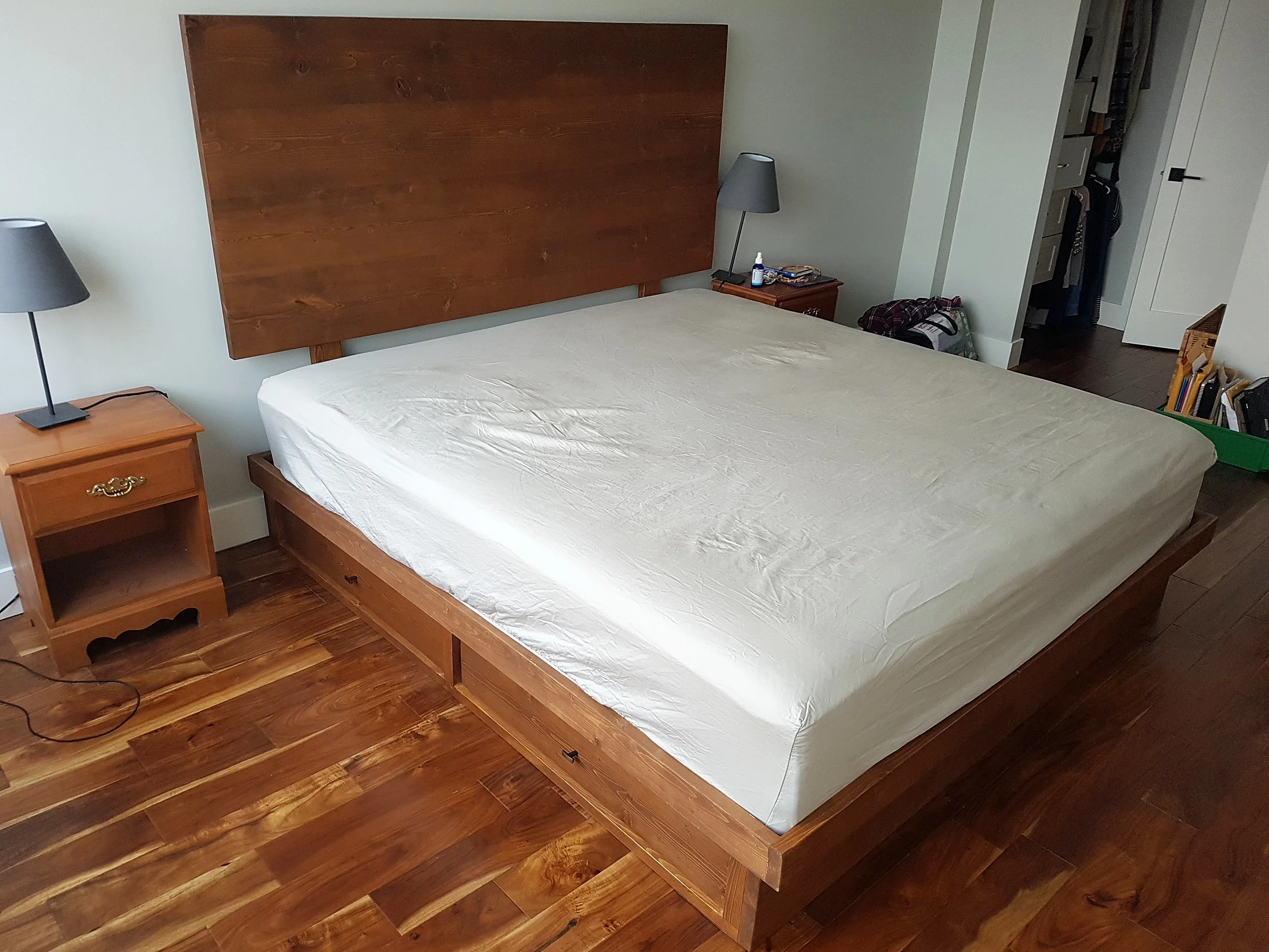 Mid-Century Modern King Bed Frame with Drawers