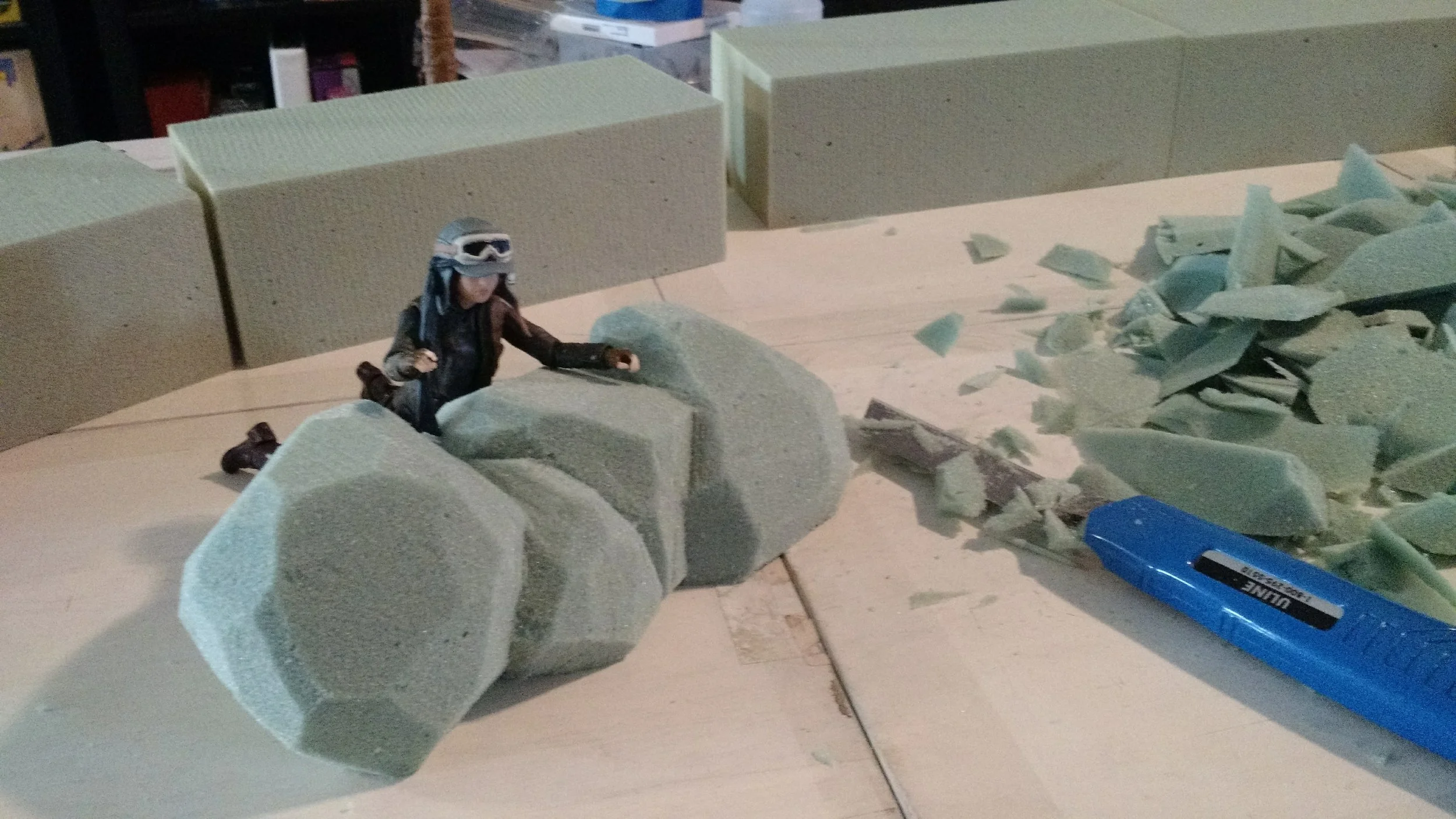 carving rocks out of florist's foam