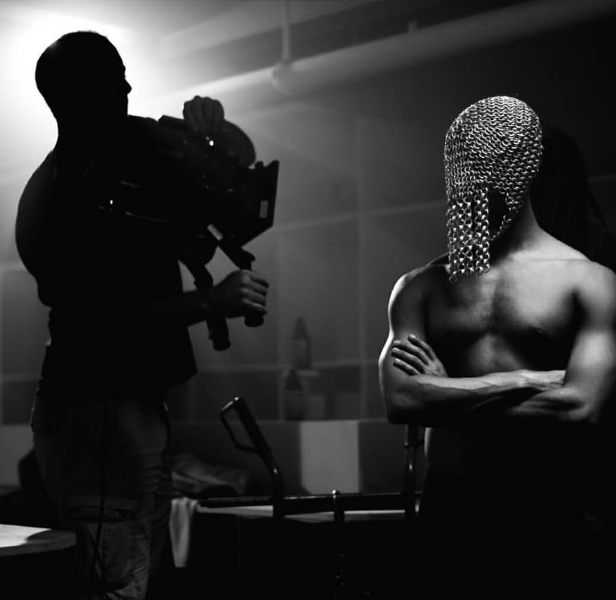Behind the scenes shot of Solomon Golding in CHAINMAIL by Amartey Golding.