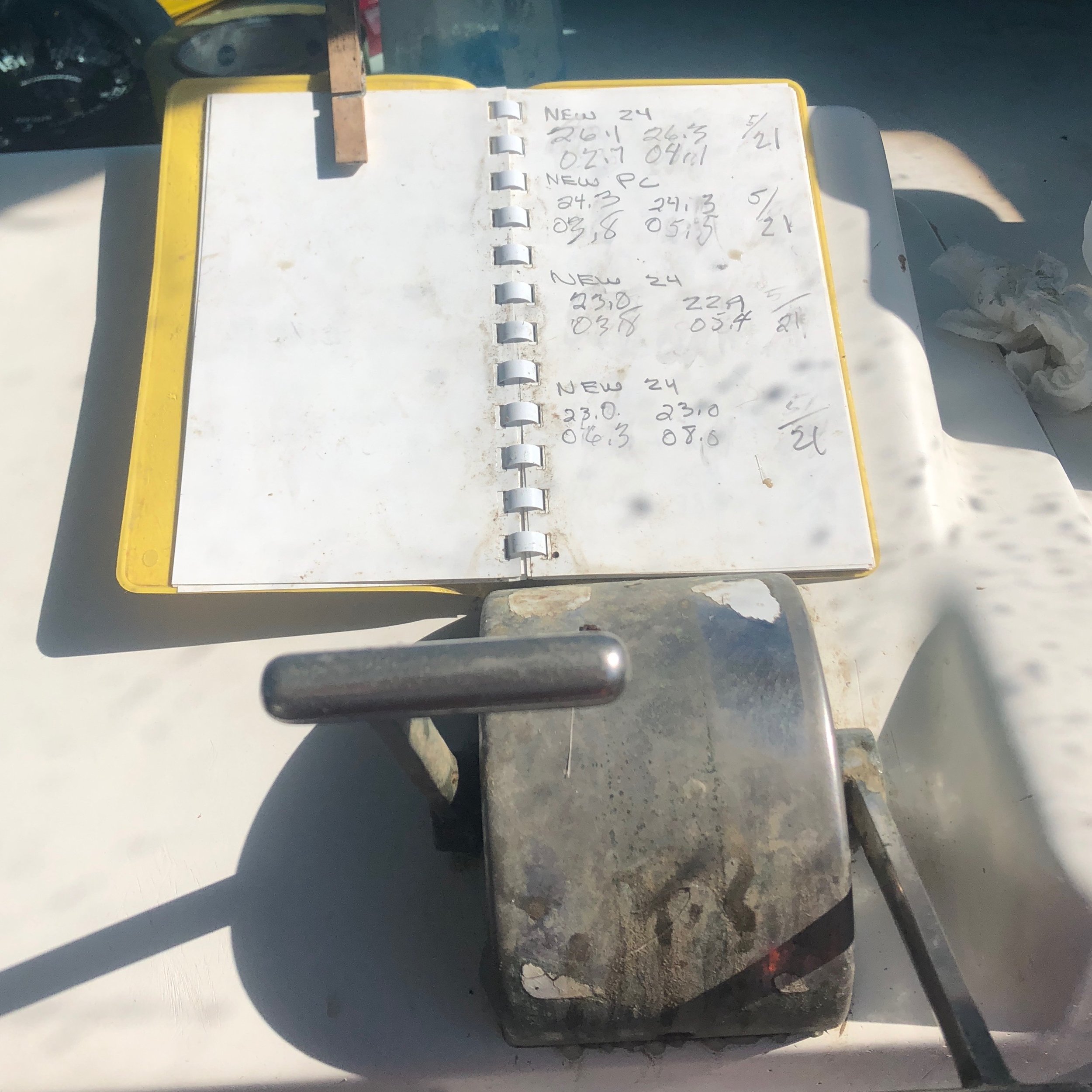 Captain's log. This is where Doug posts the exact coordinates where each trawl is dropped so that when it's time to harvest he knows precisely where to go, plus other details.