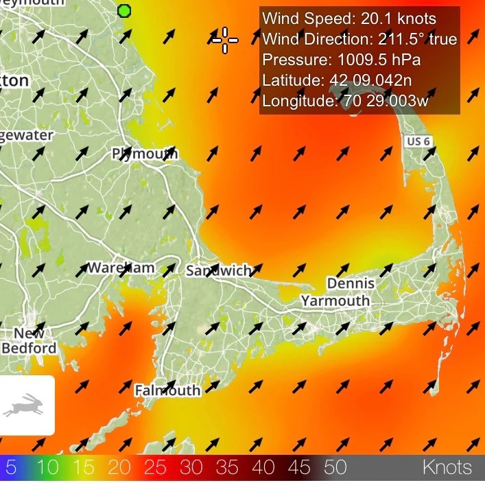 Monday, June 18: winds blowing at a steady 20 knots ...