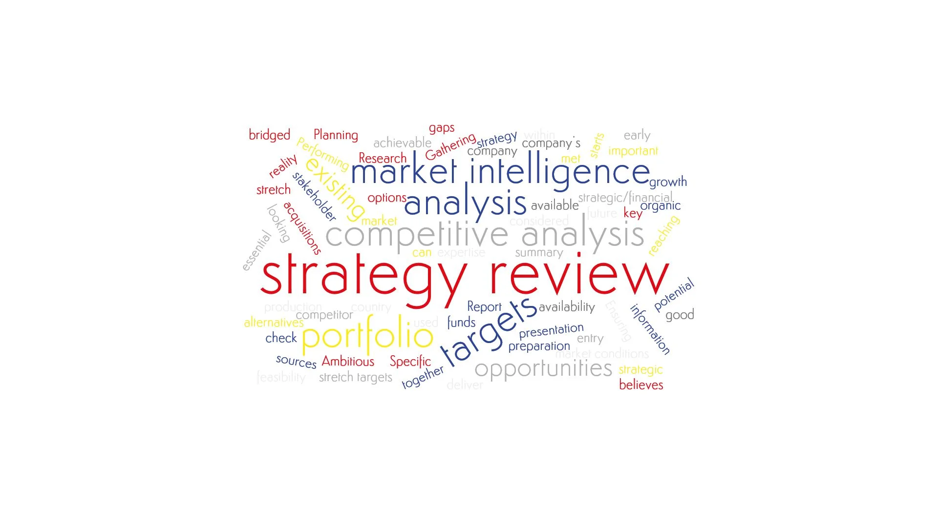 A word cloud emphesizing Salève Energy Partner's expertise in Strategy Review