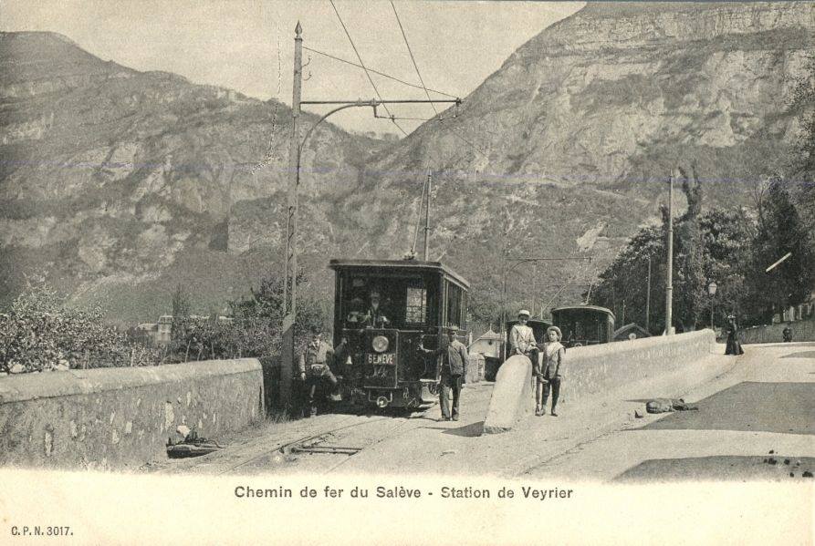 Vintage postcard of Geneva with a view of the Chemin de Fer du Salève.