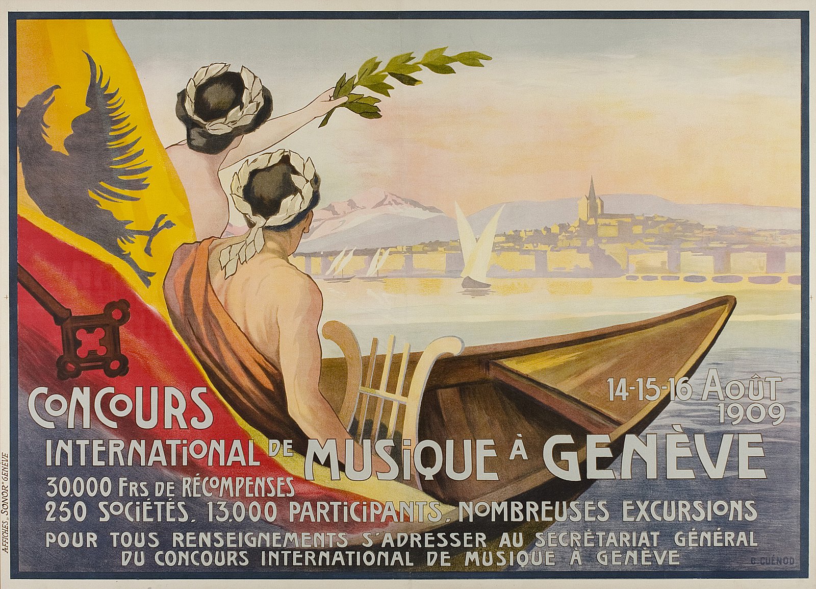 Vintage poster of the Concours Internationale de Musique de Genève, 1909.