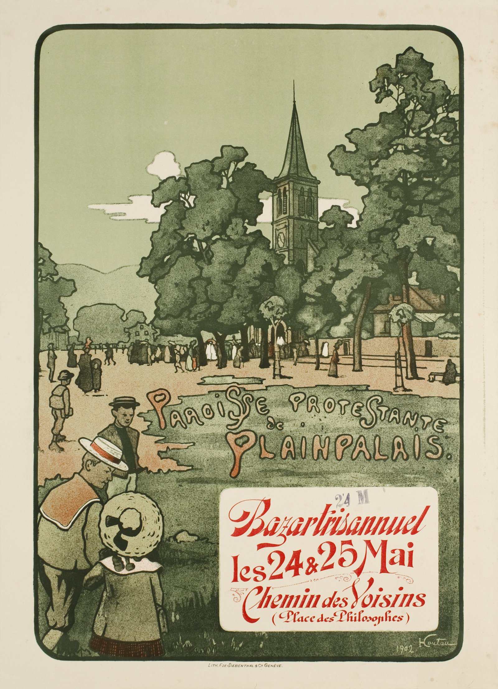 Vintage poster of the Paroisse protestante de Plainpalais.