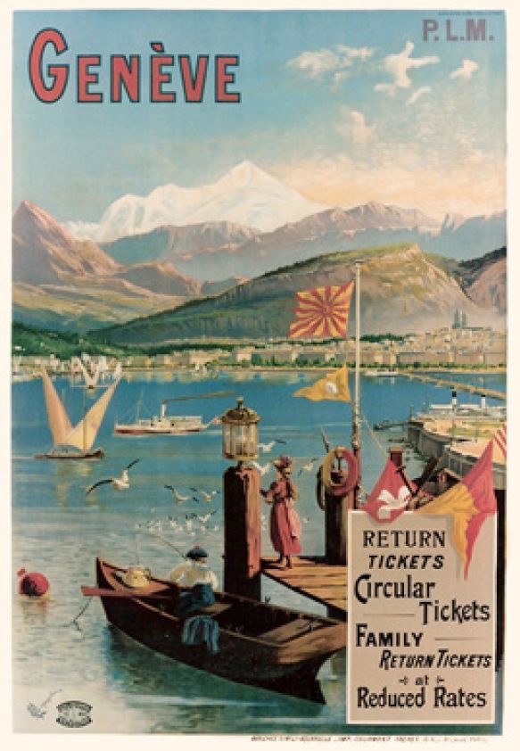 Vintage poster of the Chemin de Fer Geneva – Mont Blanc.